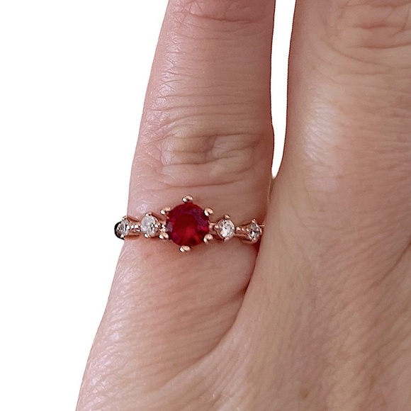 Rose Gold Elegant Red Ruby Stone Ring - Picture 7 of 9